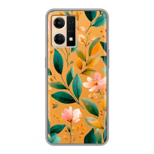 Полупрозрачный дизайнерский силиконовый чехол для OPPO Reno7 Цветы паттерн