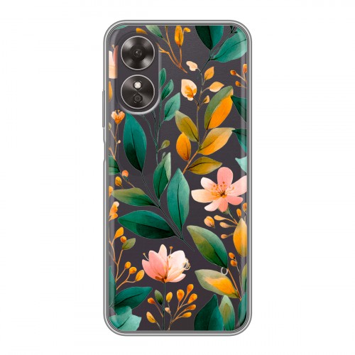 Полупрозрачный дизайнерский пластиковый чехол для OPPO A17 Цветы паттерн