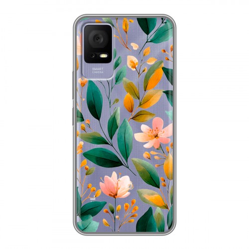 Полупрозрачный дизайнерский пластиковый чехол для TCL 405 Цветы паттерн