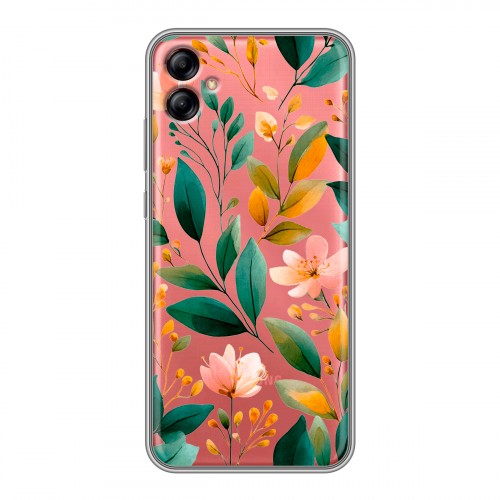 Полупрозрачный дизайнерский силиконовый чехол для Samsung Galaxy A04e Цветы паттерн