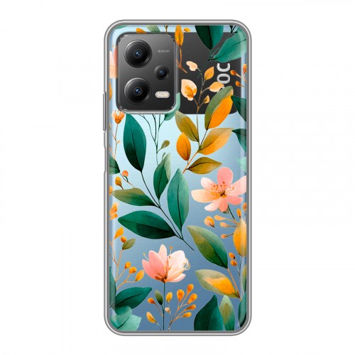Полупрозрачный дизайнерский силиконовый чехол для Xiaomi Poco X5 Цветы паттерн