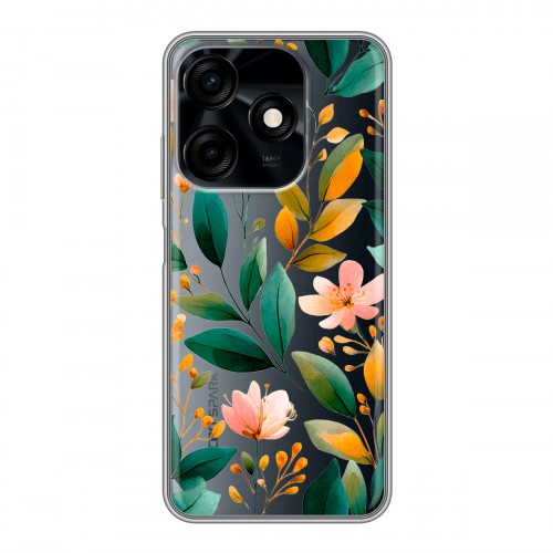 Полупрозрачный дизайнерский силиконовый чехол для Tecno Spark 10C Цветы паттерн