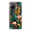 Полупрозрачный дизайнерский пластиковый чехол для Huawei P60 Цветы паттерн