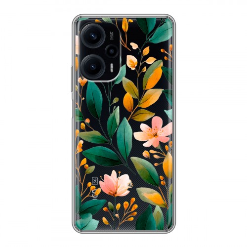 Полупрозрачный дизайнерский пластиковый чехол для XIaomi Poco F5 Цветы паттерн