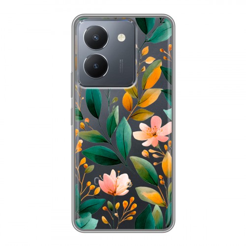 Полупрозрачный дизайнерский пластиковый чехол для Vivo Y36 Цветы паттерн