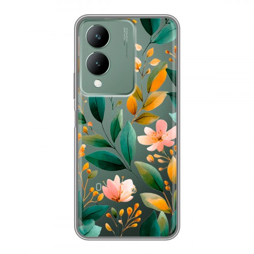 Полупрозрачный дизайнерский силиконовый чехол для Vivo Y17s Цветы паттерн
