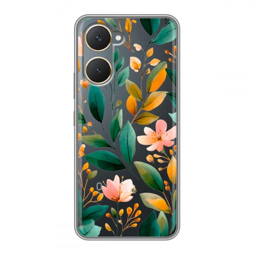 Полупрозрачный дизайнерский пластиковый чехол для Vivo Y03 Цветы паттерн