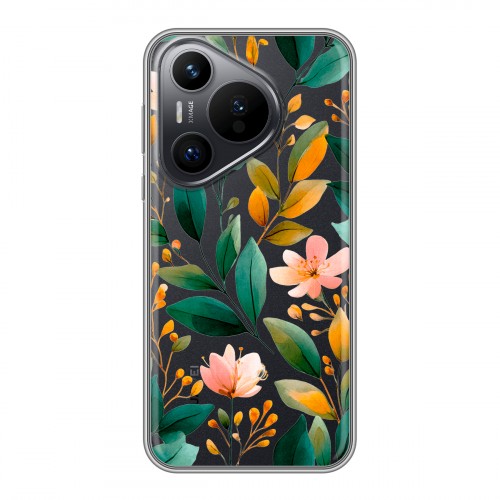 Полупрозрачный дизайнерский пластиковый чехол для Huawei Pura 70 Цветы паттерн