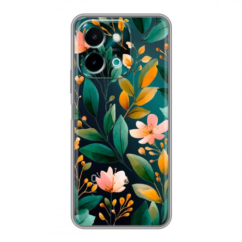 Полупрозрачный дизайнерский пластиковый чехол для Vivo Y28 Цветы паттерн