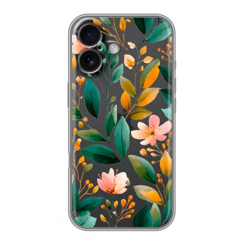 Полупрозрачный дизайнерский пластиковый чехол для Iphone 16 Цветы паттерн