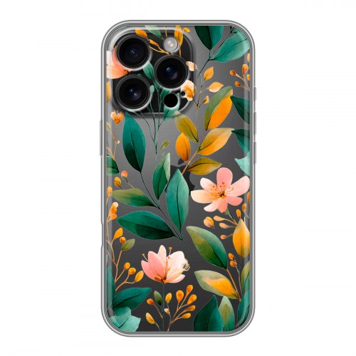 Полупрозрачный дизайнерский пластиковый чехол для Iphone 16 Pro Цветы паттерн