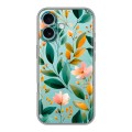 Полупрозрачный дизайнерский пластиковый чехол для Iphone 16 Plus Цветы паттерн