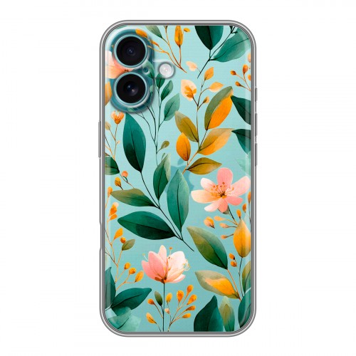 Полупрозрачный дизайнерский пластиковый чехол для Iphone 16 Plus Цветы паттерн