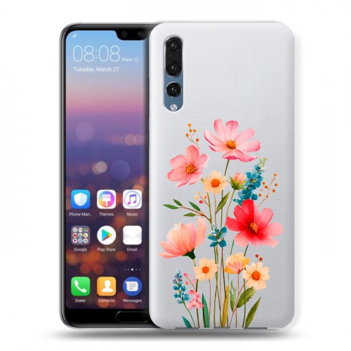Полупрозрачный дизайнерский силиконовый с усиленными углами чехол для Huawei P20 Pro Цветы