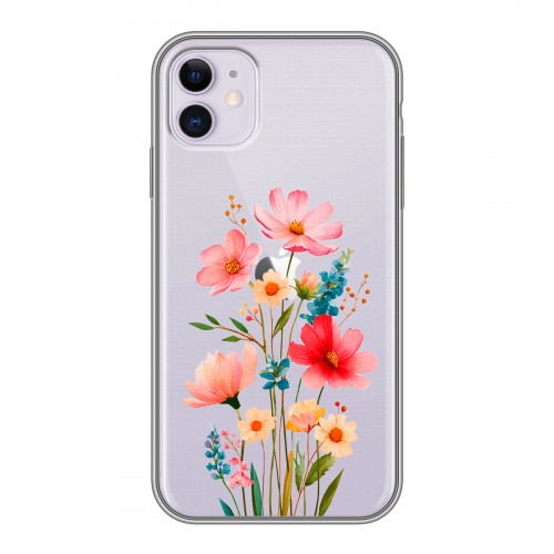 Полупрозрачный дизайнерский силиконовый чехол для Iphone 11 Цветы