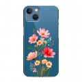 Полупрозрачный дизайнерский силиконовый чехол для Iphone 13 Цветы