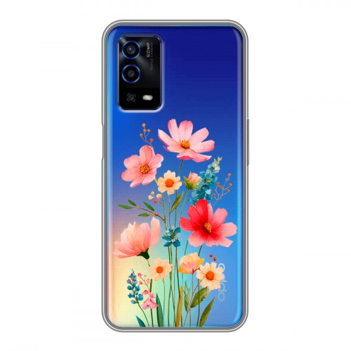 Полупрозрачный дизайнерский силиконовый с усиленными углами чехол для OPPO A55 Цветы