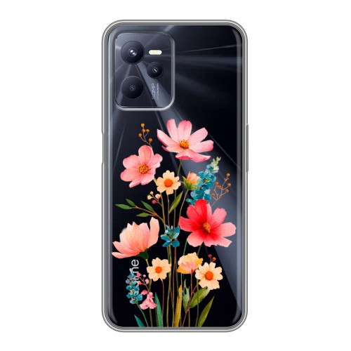 Полупрозрачный дизайнерский силиконовый чехол для Realme C35 Цветы