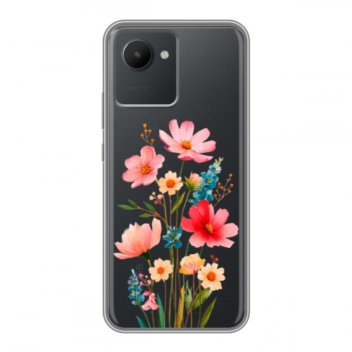 Полупрозрачный дизайнерский пластиковый чехол для Realme C30 Цветы
