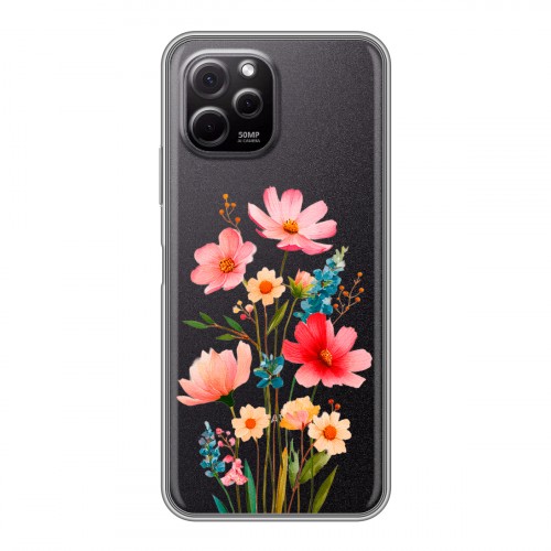 Полупрозрачный дизайнерский пластиковый чехол для Huawei Nova Y61 Цветы