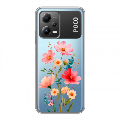 Полупрозрачный дизайнерский силиконовый чехол для Xiaomi Poco X5 Цветы