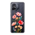 Полупрозрачный дизайнерский пластиковый чехол для Xiaomi RedMi 12C Цветы