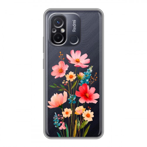 Полупрозрачный дизайнерский пластиковый чехол для Xiaomi RedMi 12C Цветы
