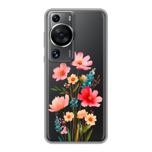 Полупрозрачный дизайнерский пластиковый чехол для Huawei P60 Цветы