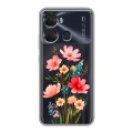 Полупрозрачный дизайнерский пластиковый чехол для Itel P40 Цветы