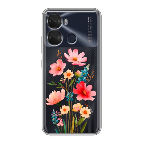 Полупрозрачный дизайнерский пластиковый чехол для Itel P40 Цветы