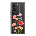 Полупрозрачный дизайнерский силиконовый чехол для Vivo S17 Цветы