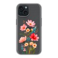 Полупрозрачный дизайнерский пластиковый чехол для Iphone 15 Цветы