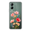 Полупрозрачный дизайнерский силиконовый чехол для Vivo Y17s Цветы