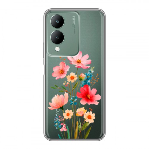 Полупрозрачный дизайнерский силиконовый чехол для Vivo Y17s Цветы