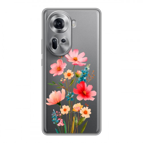 Полупрозрачный дизайнерский пластиковый чехол для OPPO Reno 11 Цветы
