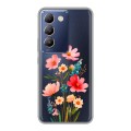 Полупрозрачный дизайнерский пластиковый чехол для Vivo V30 Lite Цветы