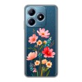 Полупрозрачный дизайнерский силиконовый чехол для Realme C63 Цветы