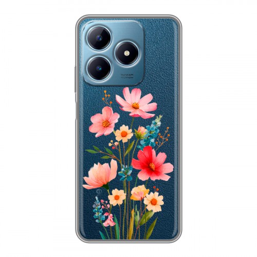 Полупрозрачный дизайнерский силиконовый чехол для Realme C63 Цветы