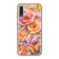 Полупрозрачный дизайнерский пластиковый чехол для Samsung Galaxy A50 Цветы и бабочки