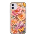 Полупрозрачный дизайнерский силиконовый чехол для Iphone 11 Цветы и бабочки
