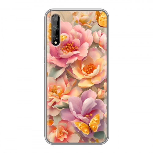 Полупрозрачный дизайнерский силиконовый чехол для Huawei Y8p Цветы и бабочки