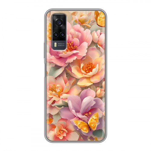 Полупрозрачный дизайнерский пластиковый чехол для Vivo Y31 Цветы и бабочки