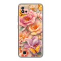 Полупрозрачный дизайнерский силиконовый чехол для Realme C20 Цветы и бабочки