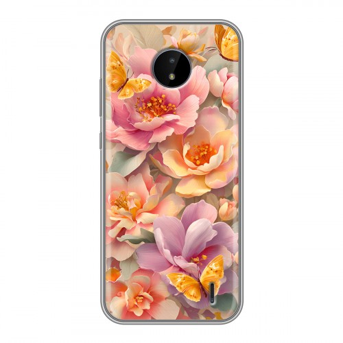 Полупрозрачный дизайнерский пластиковый чехол для Nokia C20 Цветы и бабочки