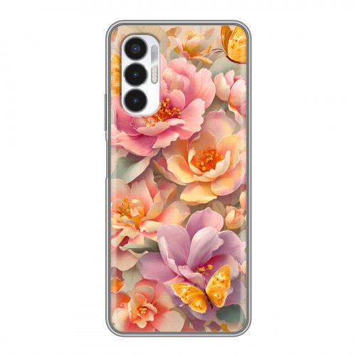 Полупрозрачный дизайнерский пластиковый чехол для Tecno Pova 3 Цветы и бабочки