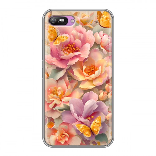 Полупрозрачный дизайнерский силиконовый с усиленными углами чехол для Itel A25 Цветы и бабочки