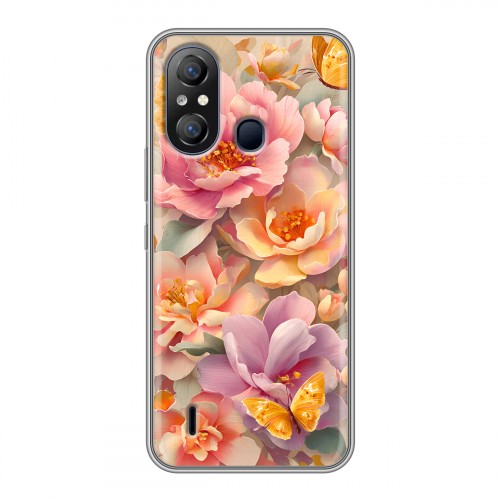 Полупрозрачный дизайнерский пластиковый чехол для Itel A49 Цветы и бабочки
