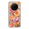 Полупрозрачный дизайнерский силиконовый с усиленными углами чехол для Huawei Mate 50 Цветы и бабочки