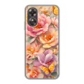 Полупрозрачный дизайнерский пластиковый чехол для OPPO A17 Цветы и бабочки