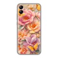 Полупрозрачный дизайнерский силиконовый чехол для Samsung Galaxy A04e Цветы и бабочки